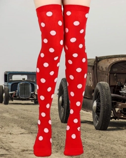 Pin Up Červené punčochy s bílými puntíky